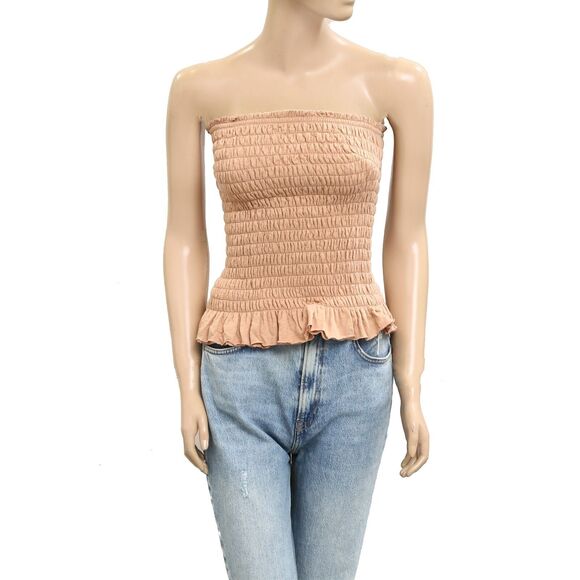 Free People Free Est Lora Tube Blouse Top Strapless Ruffle Smocked XS New 280325 - Picture 8 of 12